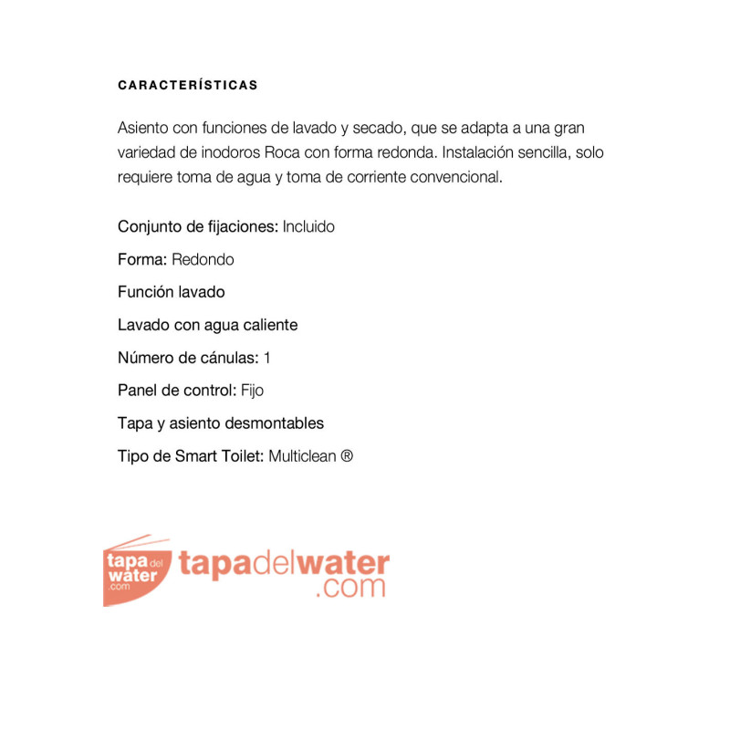 TAPA DEL WATER MULTICLEAN MODELO  ADVANCE ROUND DE ROCA. ORIGINAL